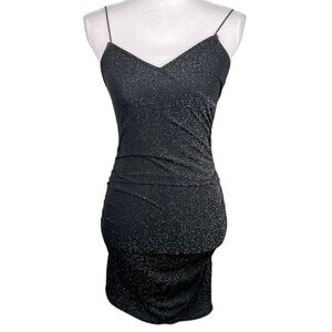 SHEIN Black & Silver Sparkle Midi‎ Spaghetti Strap Dress Size Small Petite